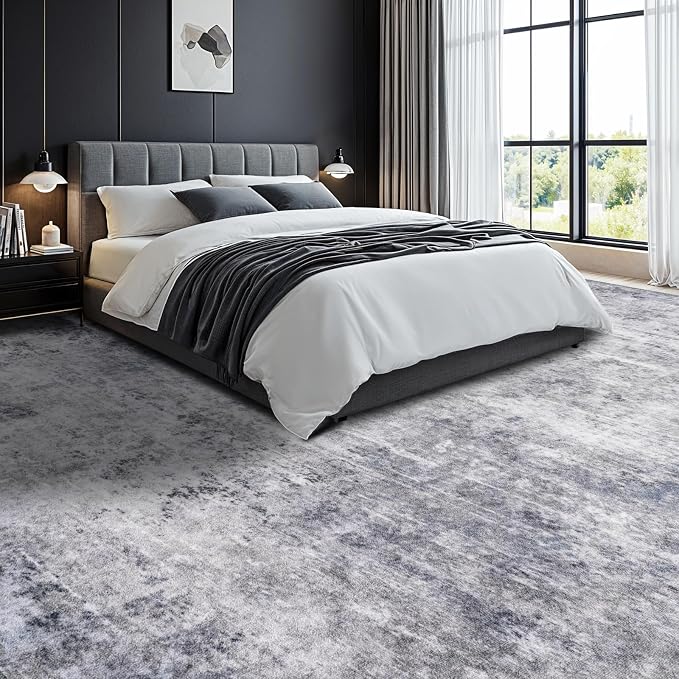 LIANLAM Washable Rug 8x10 Area Rugs for Living Room - Stain Resistant Non-Slip Backing Boho Rug for Bedroom,Durable & Ultra-Thin Vintage Large Area Rug(8x10,Gray/Blue)