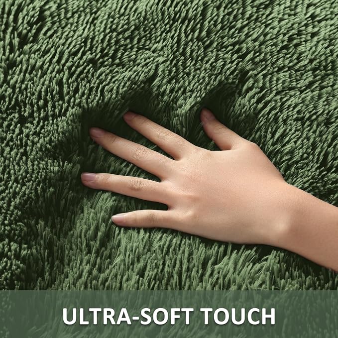 Ophanie Gray Green Grass Area Rugs for Bedroom, 3x5 Shag Fluffy Carpet, Fuzzy Furry Plush Soft Cute Kids Baby Girls Shaggy Bedside Floor Rug for Teen Dorm Nursery Home Decor Aesthetic
