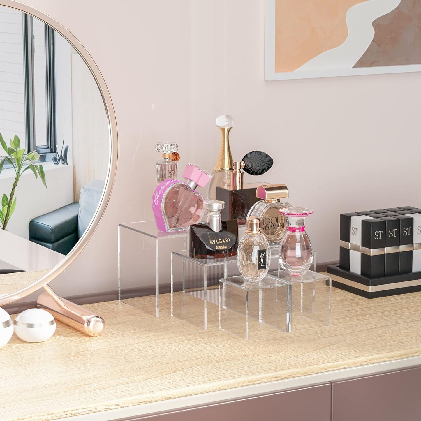 Square Acrylic Shelf Risers 3pcs, Acrylic Dessert Table Display Set, Clear Acrylic Showcase Collectibles Display Shelf for Funko Pop, Cupcake, Toys, Watches, Table Decorations - 4''x5''x6''