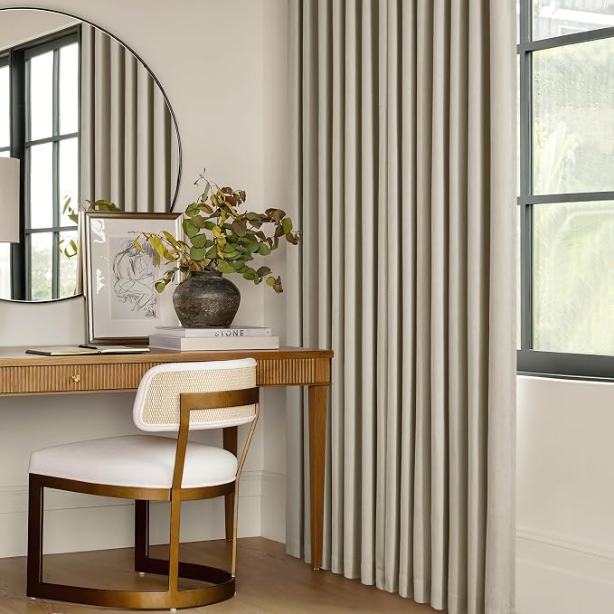 Burlywood Birch Pinch Pleated Full Blackout Curtains Linen Blend Room Darkening Window Curtains 100 Inch for Living Room Bedroom Thermal Insulated Back Tab Pinch Pleat Drapes with Hooks Rings 2 Panels