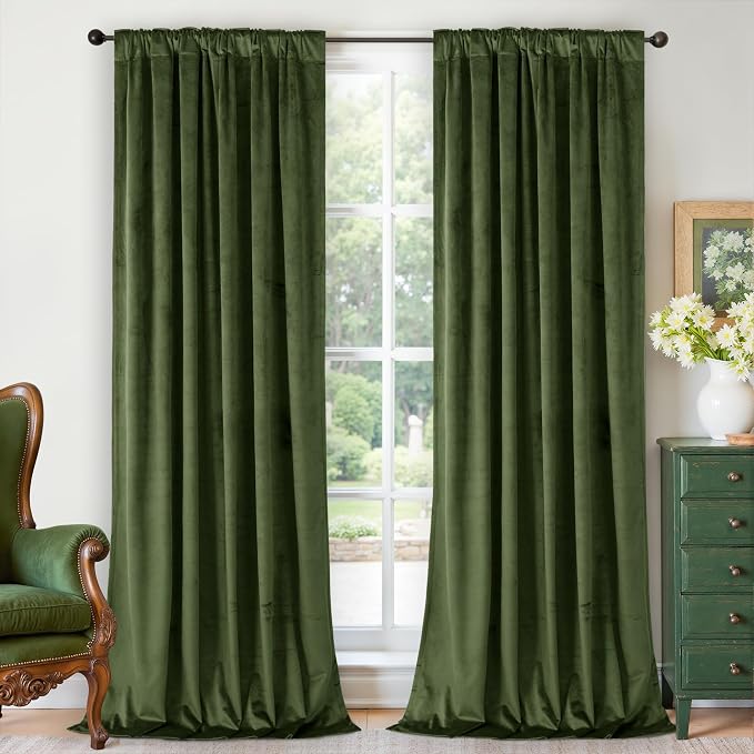 BGment Dark Green Velvet Curtains for Living Room, Luxury Vintage Heavy Velvet Blackout Curtains Soft Room Darkening Drapes with Back Tab Rod Pocket for Bedroom, Set of 2 Panels, 52 x 90 Inch
