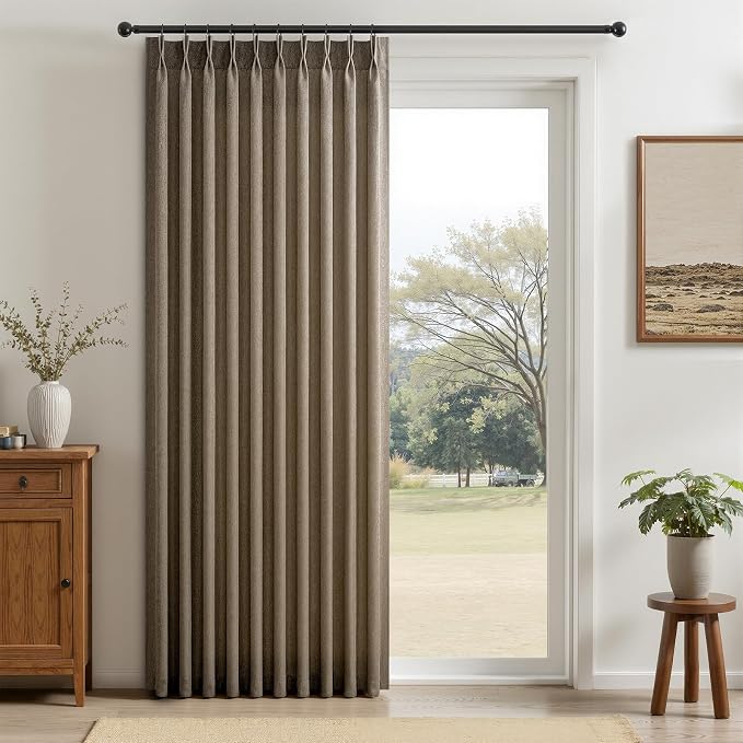 Natural Pinch Pleated Linen Curtains 84 Inch Length 1 Panels for Bedroom Living Room Textured Cream Semi Sheer Window Curtain Boho Neutral Back Tab Pinch Pleat Drape with Hooks 84 Inches Long