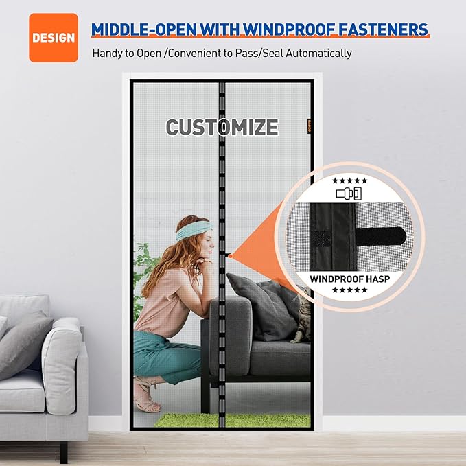 MAGZO Customized Magnetic Screen Door, Sturdy Custom Magnets Double Mesh Door Screen Curtain with Full Frame Hook & Loop for Entrance