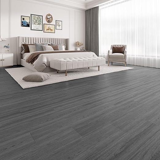 18 Sq. Ft Floor Tiles Peel and Stick Vinyl Floor 36 x 6 inch Luxury Self Adhesive Waterproof Flooring Planks DIY for Kitchen, Living Room, Shops, RV, Wood Look Plank, 12-Pack, Dull Grey