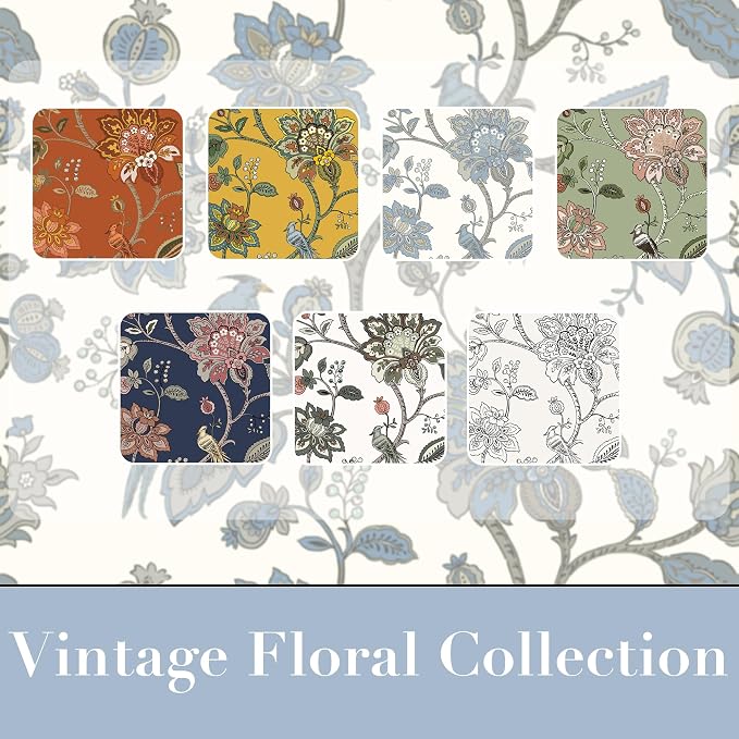 Dusty Blue Curtains 96 Inch Long 2 Panel Set,Slate Blue Grey Floral Patterned Semi Blackout Pastel Curtains for Bedroom Living Room