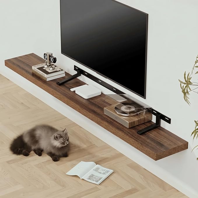 Vivelove 12 Inch Deep Floating Shelves 72 inch Long, 72 x 12 Wide Wall Shelves with Invisible Brackets, for Bedroom Bathroom Living Room Kitchen Office, Farmhouse Home Decor, Set of 1, Walnut