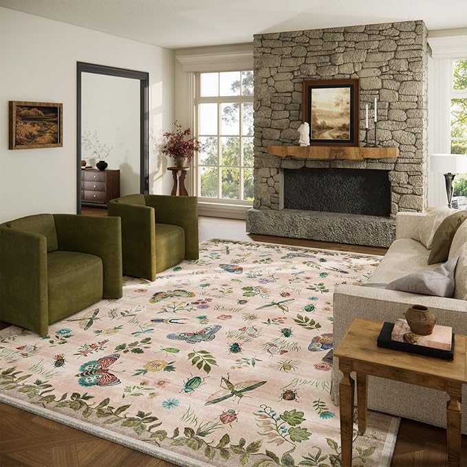 Machine Washable Rugs for Living Room: 8x10 Area Rugs Stain Resistant Non Slip Low Pile Soft Lightweight Carpet Rugs for Bedroom Kitchen Dining Room Nursery Kids Room Farmhouse