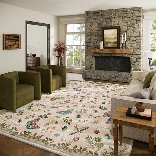 10x12 Area Rugs for Living Room: Washable Rug Non Slip Stain Resistant Low Pile Ultra Soft Faux Wool Lightweight Large Rugs for Dining Room Bedroom Under Table Rug Home Office Nursery Farmhouse Indoor