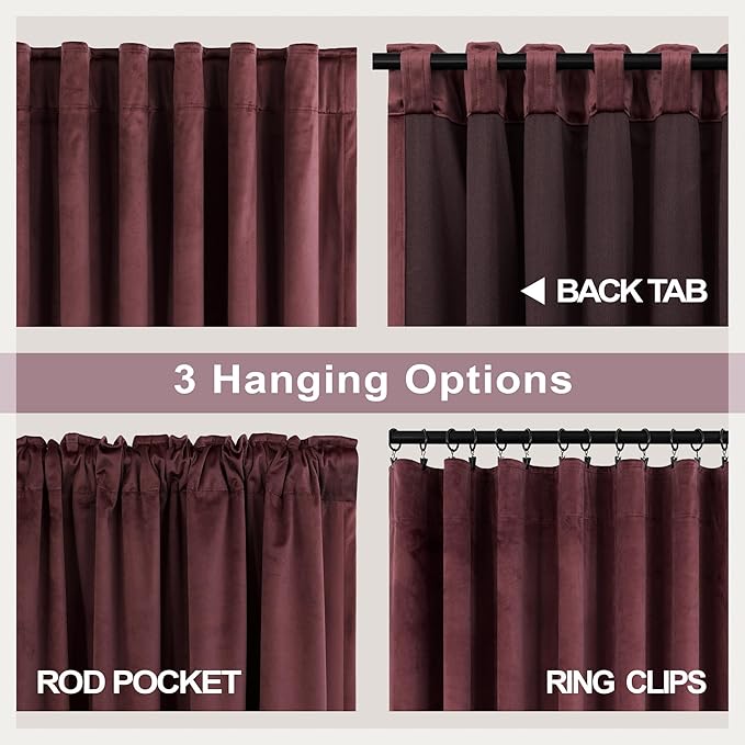 Ruby Wine Velvet Curtains 84 Inch Length for Living Room 2 Panels Back Tab Pocket Luxury Drapes Thermal Insulated Darkening Curtain for Girls Bedroom Vintage Victorian Decor Dark Purple Red 52x84 Long
