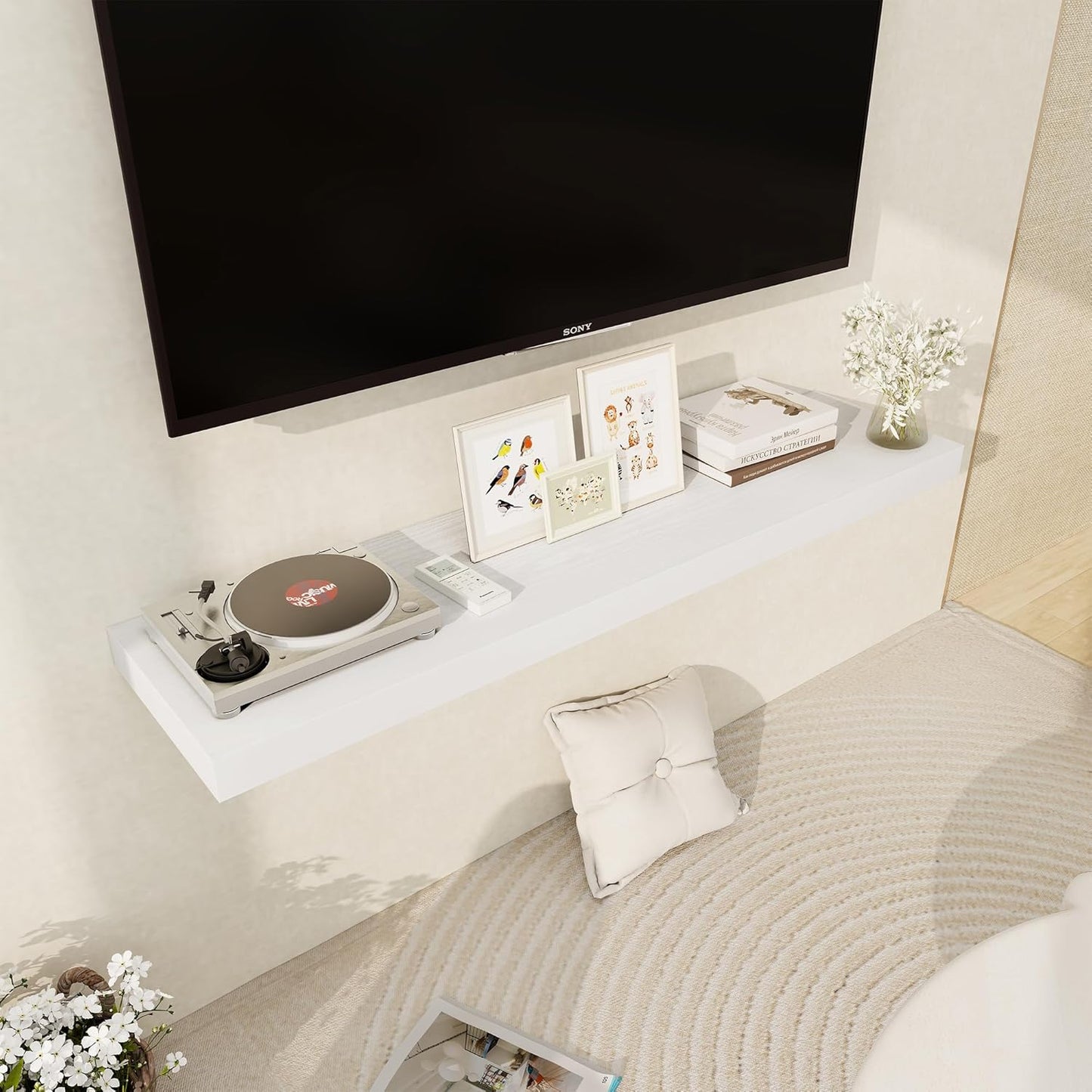 White Floating Shelves 48 Inch Long, 12 Inch Deep Floating Shelves for Wall, 48 x 12 Large Wall Shelves for Home Storage & Display, 2" Thicked Floating Shelf for Bedroom, Living Room, 1 Pack