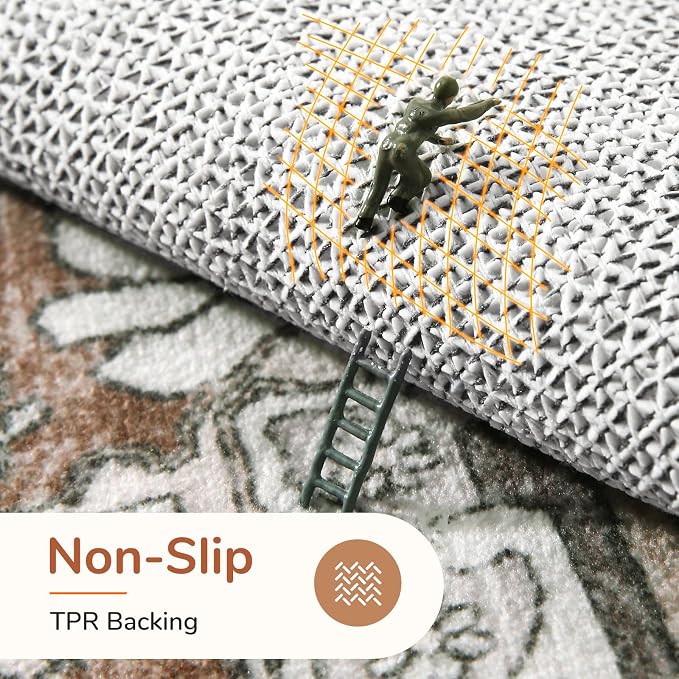 OPPODREAM Soft Area Rugs 4x6, Low-Pile Washable Rugs 4x6 with Non Slip Backing, Faux Cashmere 4 x 6 Throw Carpet, Brown