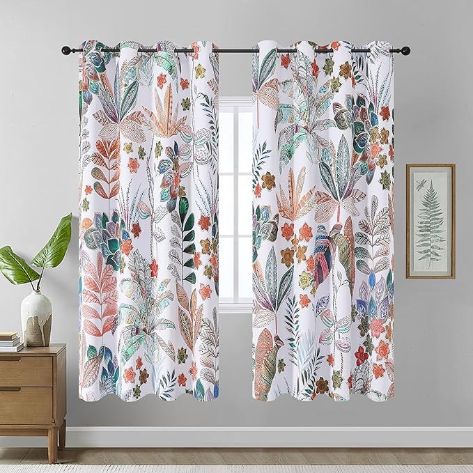 Estelar Textiler Living Room Blackout Curtains 72 inches Long,Grommet Thermal Insulated Room Darkening Curtains for Bedroom Patio Leaf Pattern Drapes for Dining Room Kitchen,52x72 Inch (2 Panels)