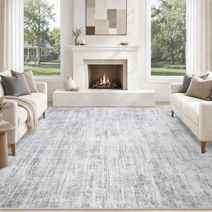 8x10 Area Rugs for Living Room Washable Rugs Neutral Abstract Large Rug Soft Modern Carpet Non-Slip Stain Resistant Low Pile Rug for Bedroom Dining Room Nursery Home Office Under Table Area Rug Grey