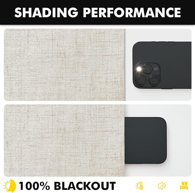 MIULEE 100% Blackout Linen Curtains for Bedroom, Birch Solid Luxury Decor Thermal Insulation Room Darkening Drapes for Living Room Back Tab Rod Pocket 42 x 96 Inches, 2 Panels