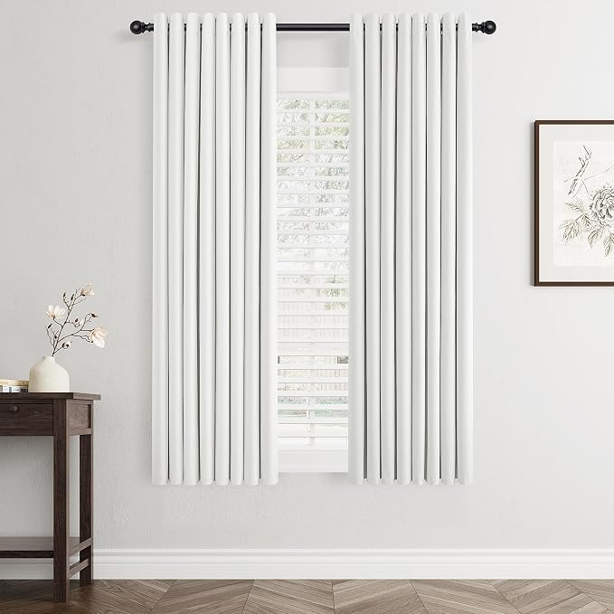 Jowels Ivory Linen Blackout Curtains 63 Length 2 Panels Set for Living Room Bedroom, 100% Black Out Thermal Insulated Linen Drapes, Room Darkening Grommet Curtains 63 Inches Long