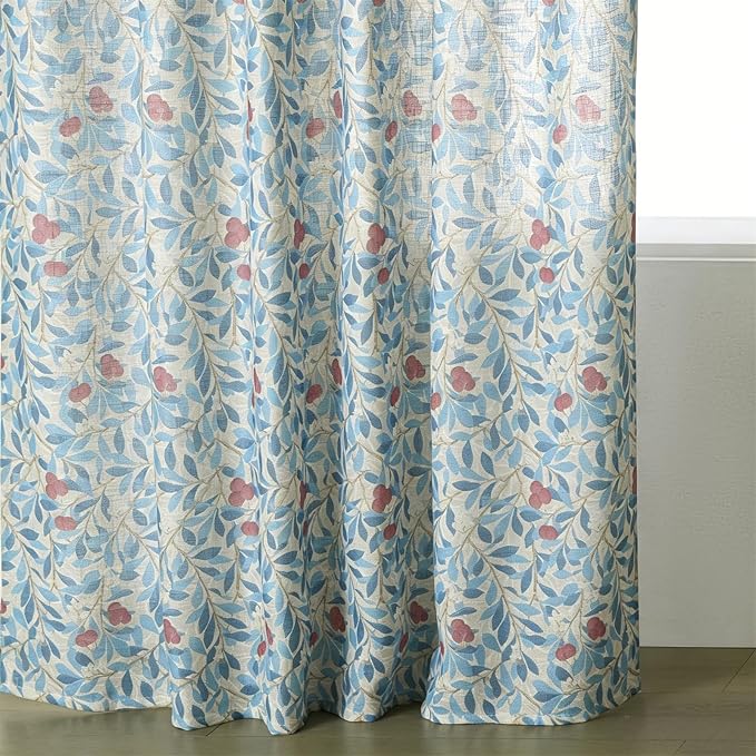 RoomTalks 63 Inches Boho Floral Curtains for Bedroom Dining Living Room Nursery Light Filtering, Country Farmhouse Vintage Elegant Faux Linen Window Curtain Panels Cute Aesthetic Cottagecore Drapes