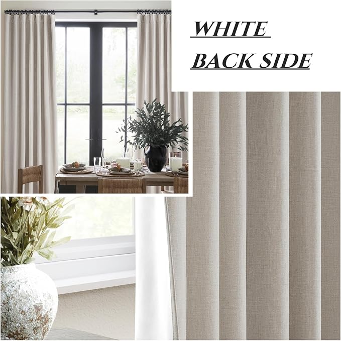 Modern Neutral 90 Inch Blackout Sliding Glass Door Curtains Light and Draft Blocking Curtains & Drapes for Living Room Traverse Ring Top Back Tab Heavy Duty Lined Linen Burg Cottagecore Nursery 2 Pack