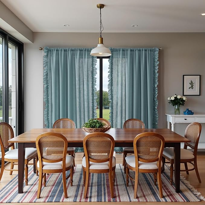 TERLYTEX Stone Blue Ruffle Curtains 84 Inches Long 2 Panels, 58 x 84 Inch, Linen Textured Flowy Window Curtains for Living Room Bedroom Rod Pocket Privacy Light Filtering Semi-Sheer Ruffled Curtain