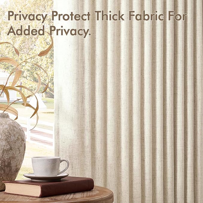 MIULEE Pinch Pleated Thick Linen Curtains 96 Inches Long 2 Panels for Living Room Bedroom, Memory Trained Pleat Drapes Light Filtering Birch Semi Sheer Window Curtains Hooks Rings Back Tab