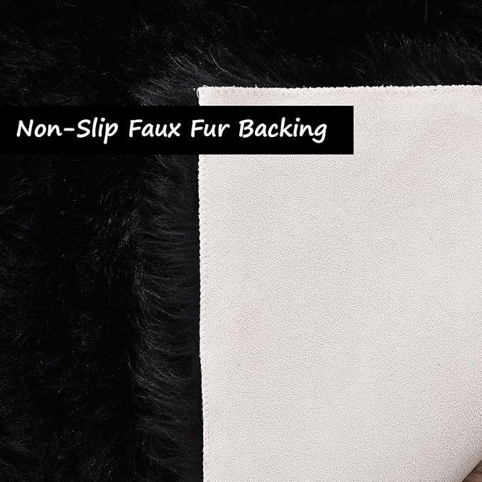 Goolela Black Round Area Rug 6ft Fluffy Fuzzy Circle Rug for Bedroom Living Room Faux Sheepskin Fur Plush Shaggy Washable