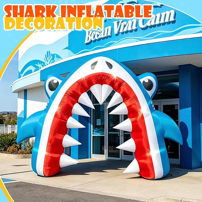 13FT Giant Shark Inflatable Arch Summer Decor for Pool Beach | Waterproof Shark Blow Up with Built-in 6 LED Lights and 1 Blower for Outdoor Luau Shark Birthday Party Yard Lawn Decoration