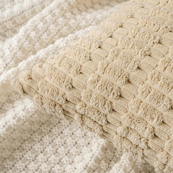 MIULEE Pack of 2 Corduroy Decorative Lumbar Throw Pillow Covers 20x12 Inch Soft Boho Striped Pillow Covers Modern Farmhouse Home Decor for Sofa Living Room Couch Bed Tan
