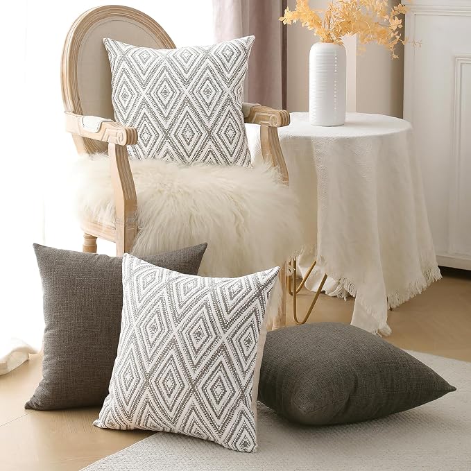 HPUK Throw Pillow Covers 20x20 Inch Set of 4, Linen Decorative Pillow Covers, Accent Cushion Covers for Couch Sofa Bed Bedroom Living Room Décor, Natural