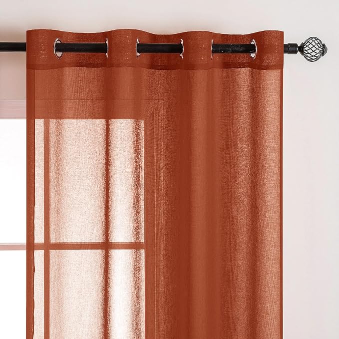 MIULEE 2 Panels Terracotta Semi Sheer Window Curtains Elegant Grommet Top Window Voile Drapes/Treatment Linen Textured Panels for Bedroom Living Room Rust Boho Retro Fall Decor (54X96 Inches)