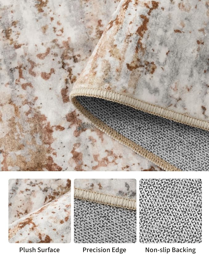 Art&Tuft 6x9 Area Rugs, Anti-Slip Backing Abstract Area Rug 6x9, Stain Resistant 6x9 Rugs for Living Room, Foldable Machine Washable Area Rug(6'x9', Rust)