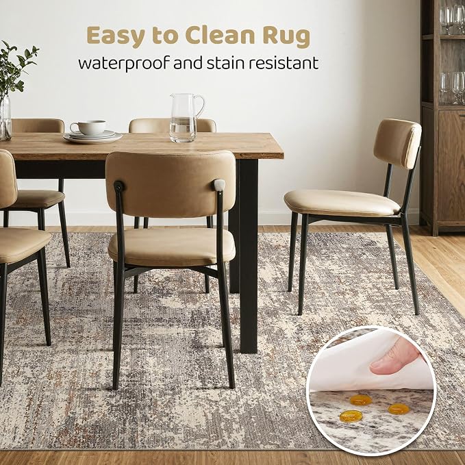 10x12 Area Rug Living Room: Washable Large Abstract Neutral Modern Soft Rug Stain Resistant Indoor Floor Non-Slip Accent Carpet for Bedroom Nursery Playroom Dining Room Office Home- Sand Brown Black