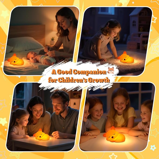 OkiyiD Fox Night Light for Boys Girls, Dimmable Squishy Fox Silicone Animal Lamp, Cute Foxes Gifts Decor Nightlight for Birthday Xmas Gifts