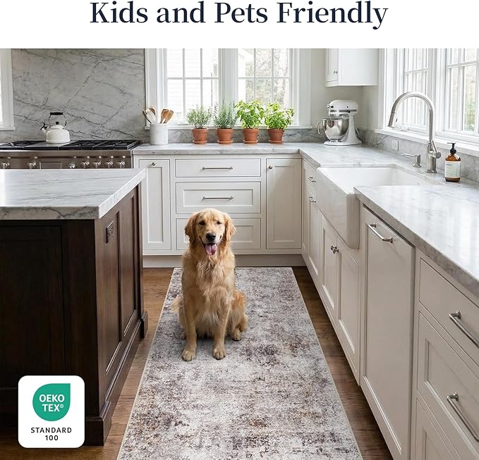 2x10 Runner Rug: Washable Low Pile Hallway Carpet With Non Slip Backing Pet Friendly Durable Long Floor Mat Ideal For High Traffic Areas Like Entryway Kitchen Bedroom or Laundry Room (Brick Gray,2x10)