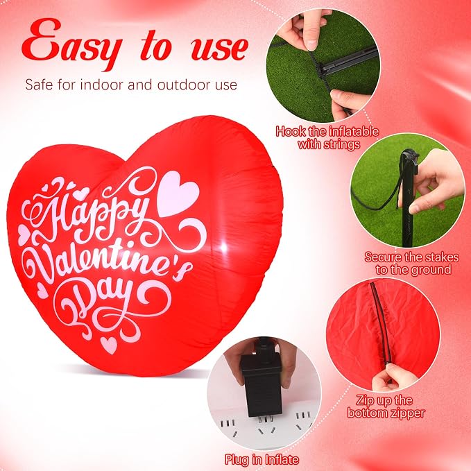 VIHOSE Valentines Day Inflatable Heart Decoration with LED Lights – 4 FT Love Heart Blow Up Yard Decor Happy Valentines Day Outdoor Lawn Porch Wedding Romantic Events