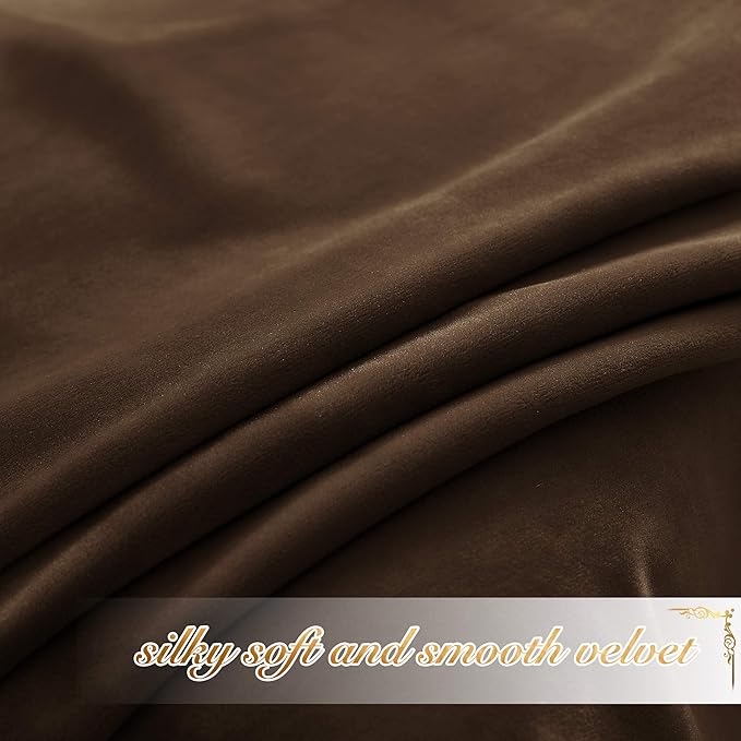 NICETOWN Brown Velvet Room Darkening Curtains, Home Decor Light Blocking Thermal Insulated Drapes for Theater and Movie Room (Set of 2, 72 inches Long)