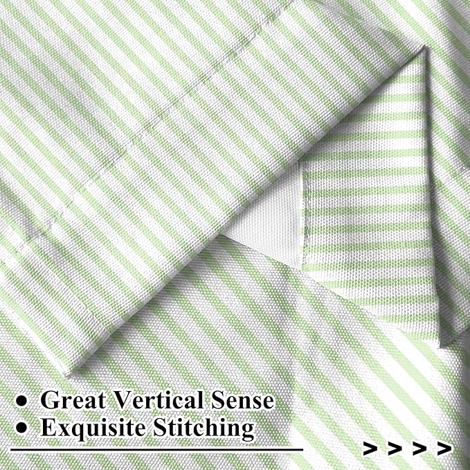 Renaiss 52 x 63 Inch Green Striped Kitchen Curtains Tier Linen Texture Ticking Stripe Short Curtain for Living Room Bathroom Cafe Small Window Farmhouse Rustic Pinstripe Rod Pocket Drapes 2 Panels