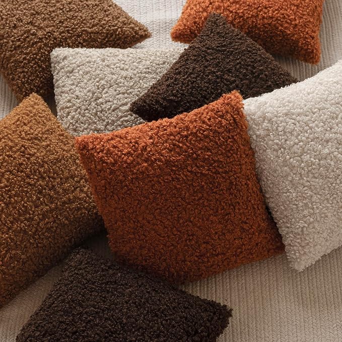 Foindtower 2 Pieces 22x22 Inch Burnt Orange, Faux Fur Throw Pillow Cover Accent Sherpa Furry Pillow Cover Fuzzy Soft Pillowcases Cozy Sheepskin Decorative Fleece Cushion Case for Bed Couch Living Room