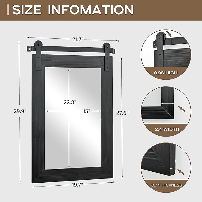 COGOOD Bathroom Mirrors for Over Sink - 22 x 30 Farmhouse Barn Door Wall Mirror for Bathroom, Living Room, Entryway Wall Decor Black
