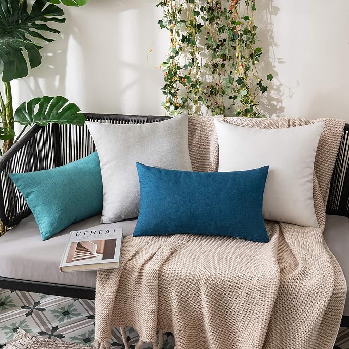 MIULEE Pack of 2 Decorative Outdoor Solid Waterproof Throw Pillow Covers Faux Linen Garden Farmhouse Cushion Cases for Patio Tent Balcony Couch Sofa 18x18 Inch White