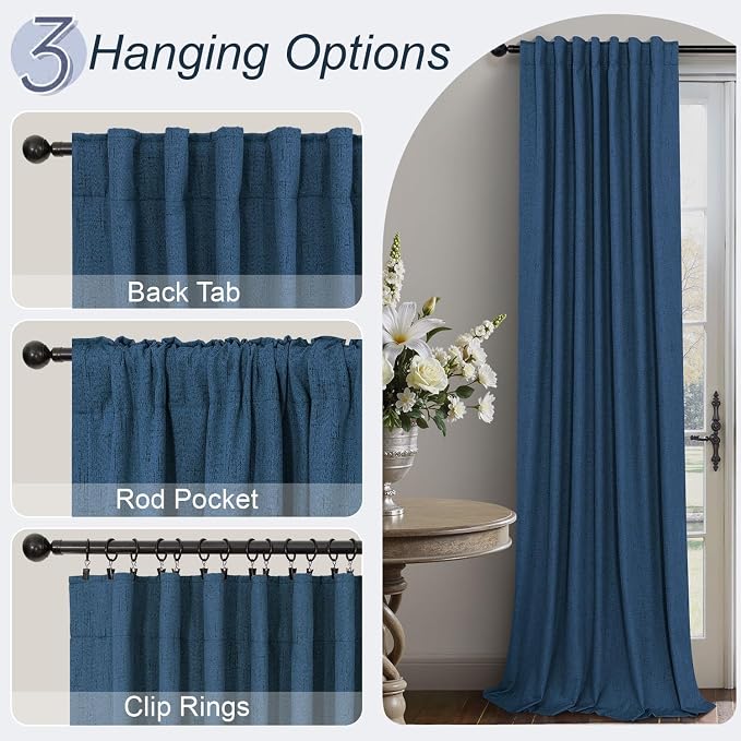 Navy Blue Linen Textured Blackout Curtains 72 Inches Long for Bedroom Nursery Room Darkening Thermal Insulating Window Black Out Nautical Curtains for Living Room Door Back Tab 72 Length 2 Panels Set