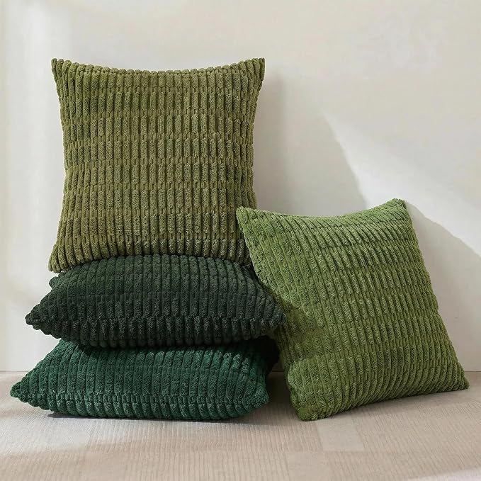 Fancy Homi 4 Packs Decorative Throw Pillow Covers for Living Room Couch Bed, Modern Farmhouse Boho Home Décor Accent Cushion Case, 14" x 14", Green Series