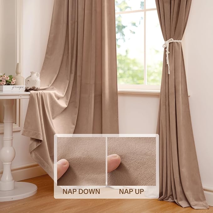 StangH Nursery Curtains for Bedroom Blush Beige Drapes, W62 x L84, 2 Panels | Privacy Wide Curtains, Room Darkening, 300GSM Soft Velvet, Thermal Insulated, Office, Living Room, Divider Panels
