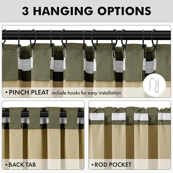 MIULEE 100% Blackout Linen Curtains for Bedroom, Light Olive Green Solid Luxury Decor Thermal Insulation Room Darkening Drapes for Living Room Back Tab Rod Pocket 42 x 72 Inches, 2 Panels