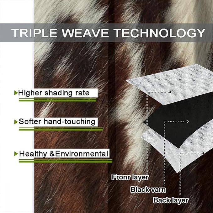 Cowhide Blackout Curtain, Rustic Western Cow Fur Skin Print Brown White Animal Print Curtains Rod Pocket Window Treatments 2 Panels Drapes for Kitchen Bedroom Living Room Offiec Decor 63"W X 72"L