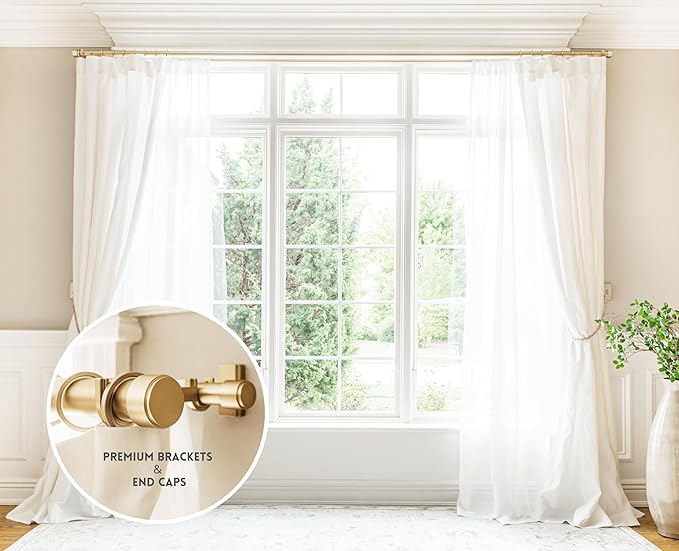 BlastHome® Non-Adjustable Luxury Double Curtain Rods for Windows, 1 ¼” Premium Rod Set, 4 1/2 foot Custom Fixed Length, Brushed Gold