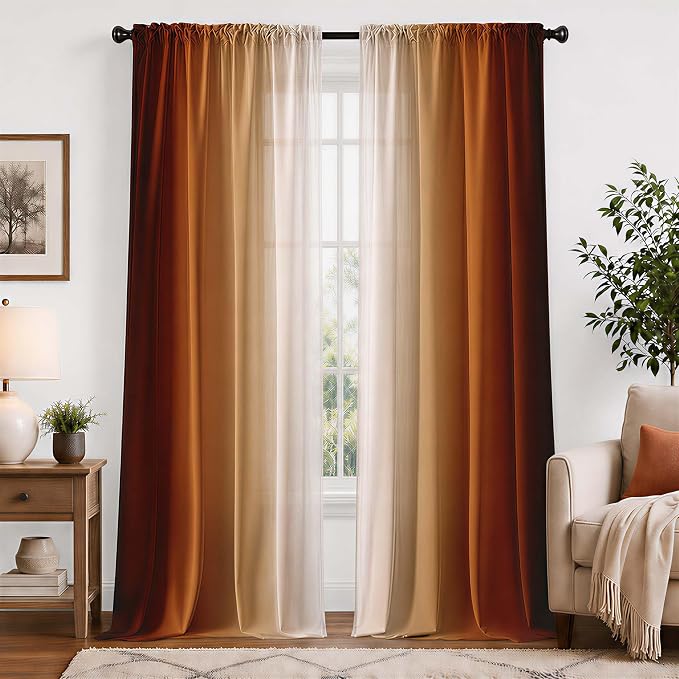 Burnt Orange Curtains 72 Inch Length for Living Room 2 Panel Set Burnt Orange and Terracotta Window Curtain Rust Orange Ombre Gradient Light Filtering Curtains Modern Abstract Drapes