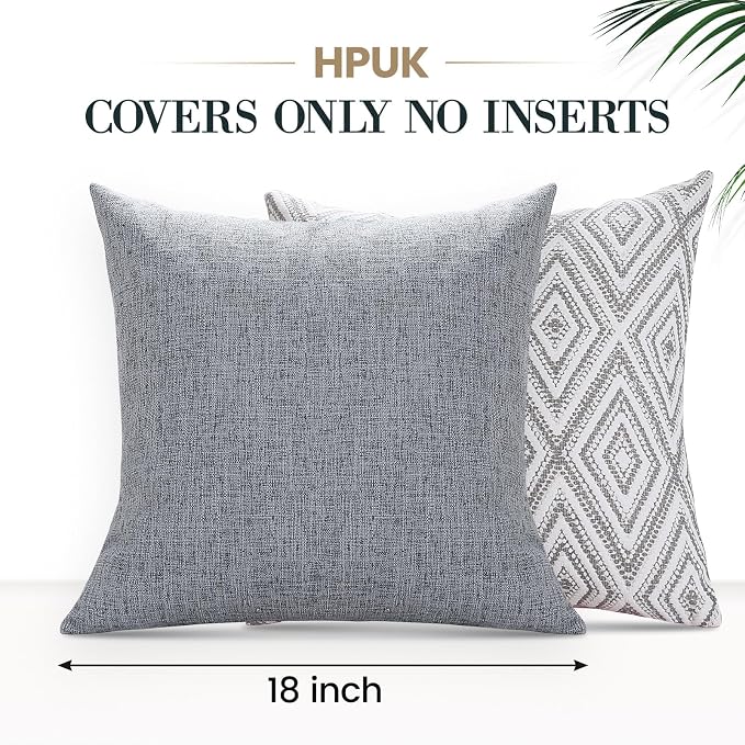 HPUK Throw Pillow Covers 18x18 Inch Set of 4, Linen Decorative Pillow Covers, Accent Cushion Covers for Couch Sofa Bed Bedroom Living Room Décor, Grey