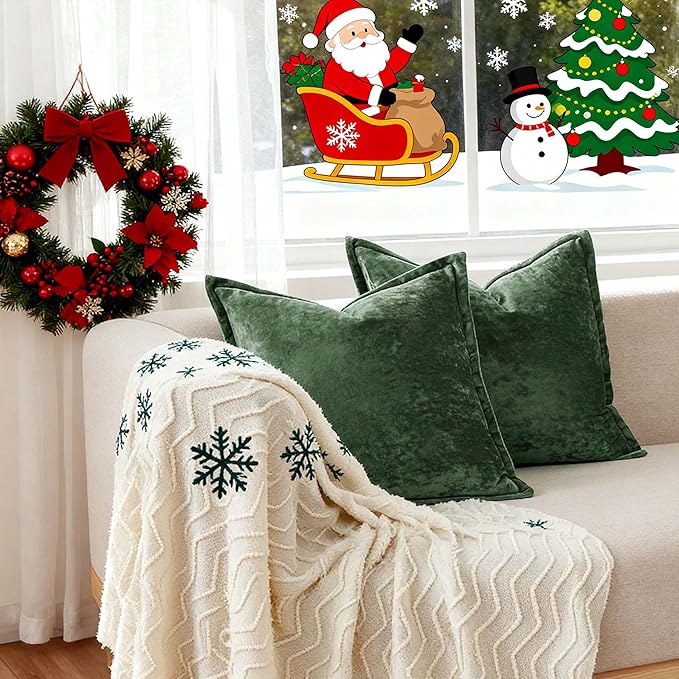 20x20 Throw Pillow Covers Set of 2 Velevt Square Cushion Cover Decorative Solid Pillowcases for Sofa Bed Chair Decor,Green