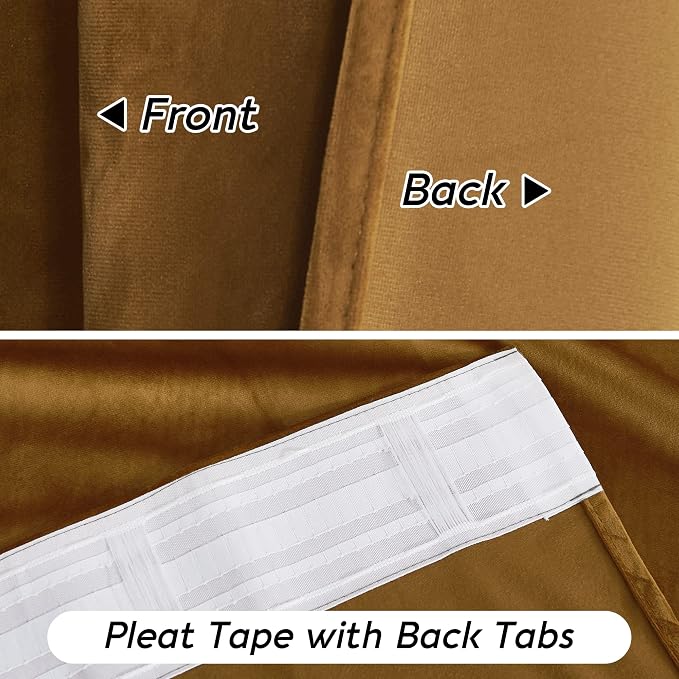 RYB HOME Gold Brown Velvet Curtains, Light Blocking, Energy Saving, Vintage Retro Decor, Privacy Vertical Fall Autumn Curtains for Bedroom Living Room Dining Room, W52 x L84 inches, 2 Panels