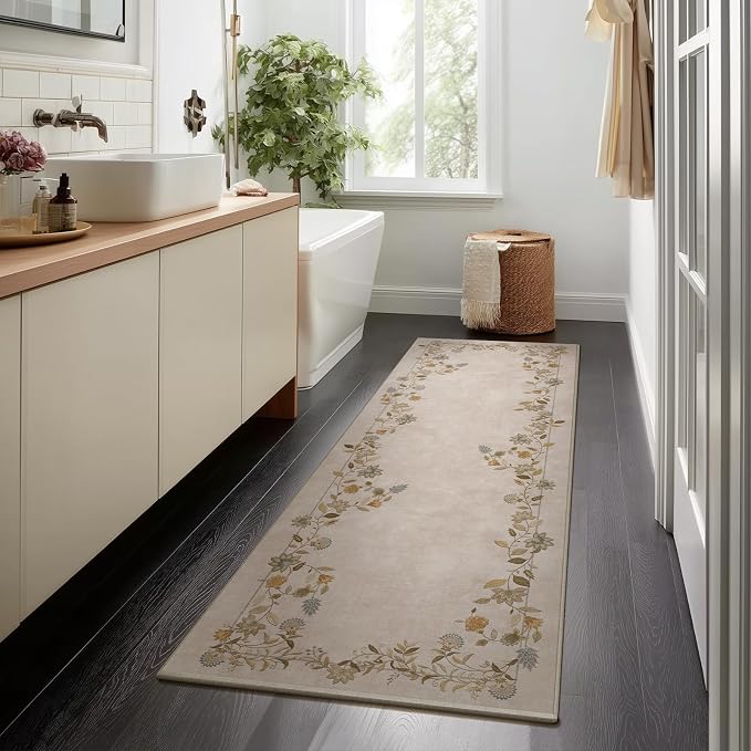 Washable Runners for Hallways Kitchen Rug: 2'6"x8' Entryway Rug Stain Resistant Non Slip Low Pile Soft Living Room Floor Carpet Runner for Bedroom Laundry Room Farmhouse Indoor