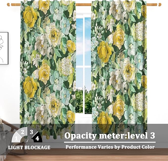 Renaiss 42 x 63 Inch Watercolor Floral Kitchen Curtains Flower Plant Small Short Cafe Window Curtains Rustic Colorful Wildflower Plants Blossom Spring Rod Pocket Tier Window Treatment Drapes 2 Panels